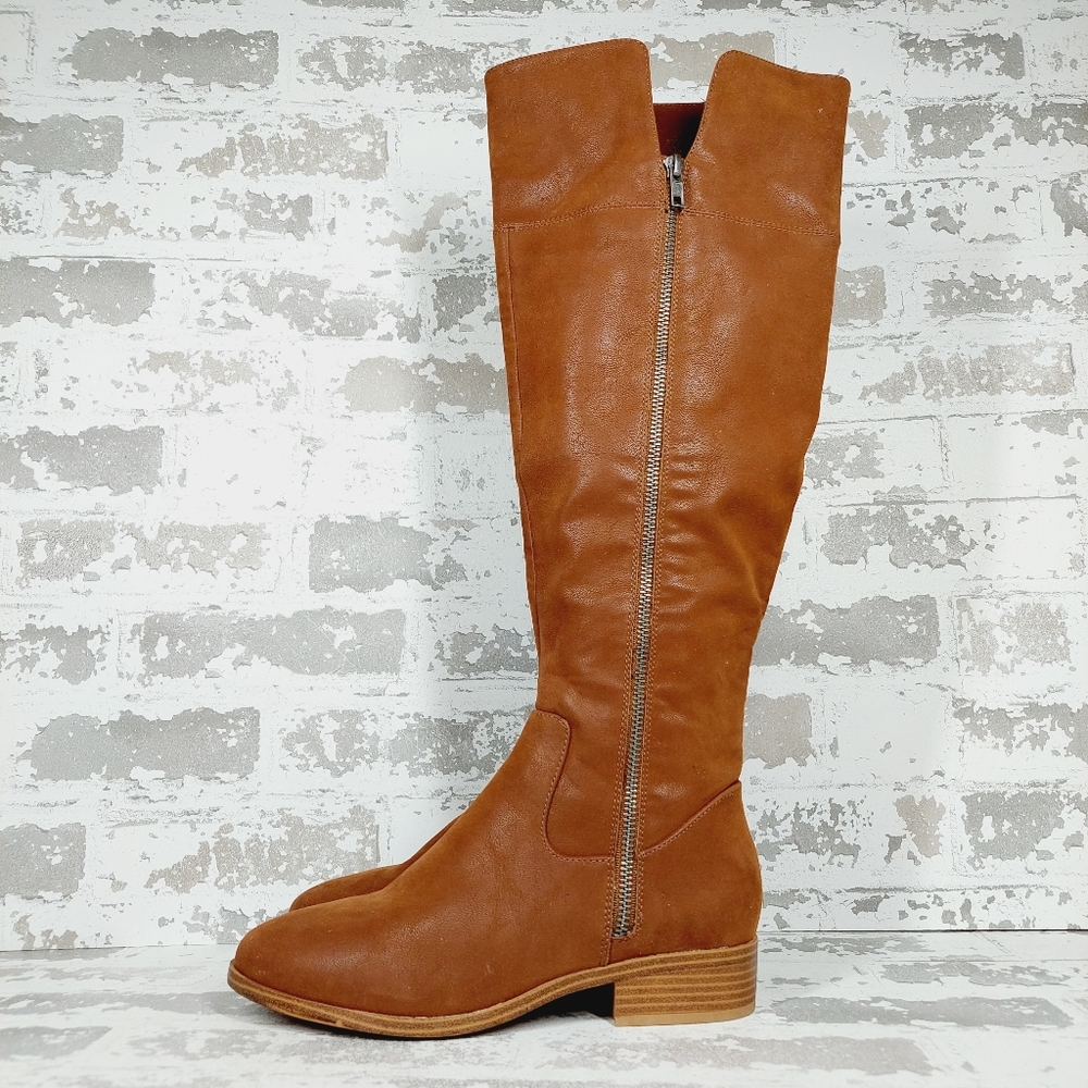 NEW MIA Carsyn Brown Faux Leather Side Zip Tall Winter Casual Boots A150